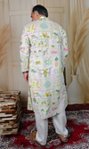 White Floral Patterned Cotton Kurta