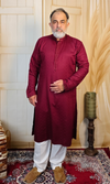 Maroon Viscose Linen Kurta with Embroidered Neck & Cuffs