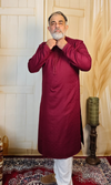 Maroon Viscose Linen Kurta with Embroidered Neck & Cuffs