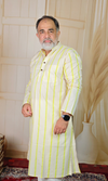 Yellow Lined Plain Beige Cotton Kurta