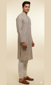 Men's Pastel Floral Corduroy Kurta - Subtle Blue & Pink Bloom