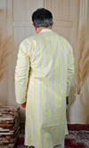 Yellow Lined Plain Beige Cotton Kurta