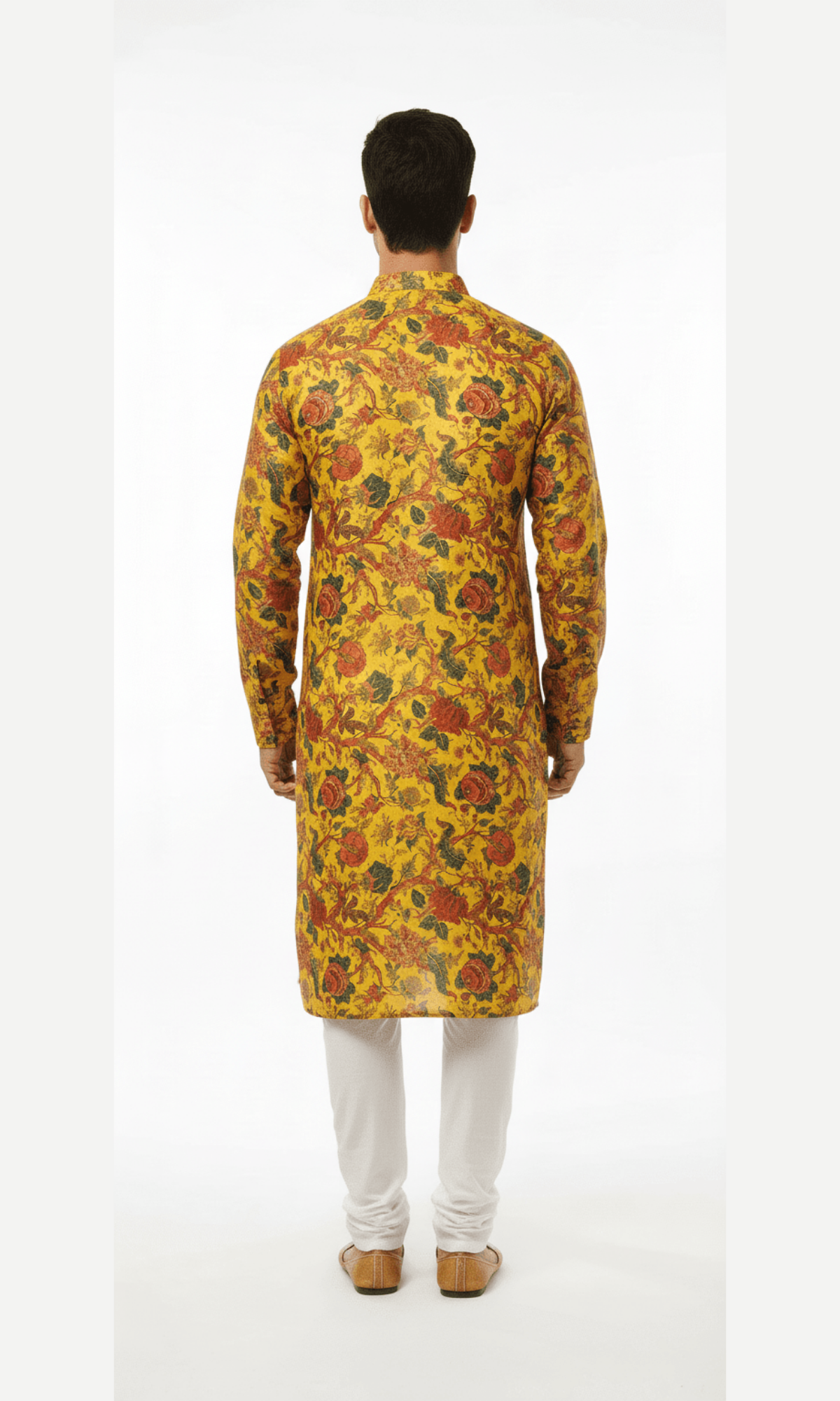 Mustard Yellow Floral Printed Kurta for Men