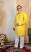 Bright Yellow Cotton Linen Embroidered Short Kurta