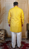 Bright Yellow Cotton Linen Embroidered Short Kurta