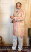 Multicolour Striped Cotton Linen Embroidered Short Kurta