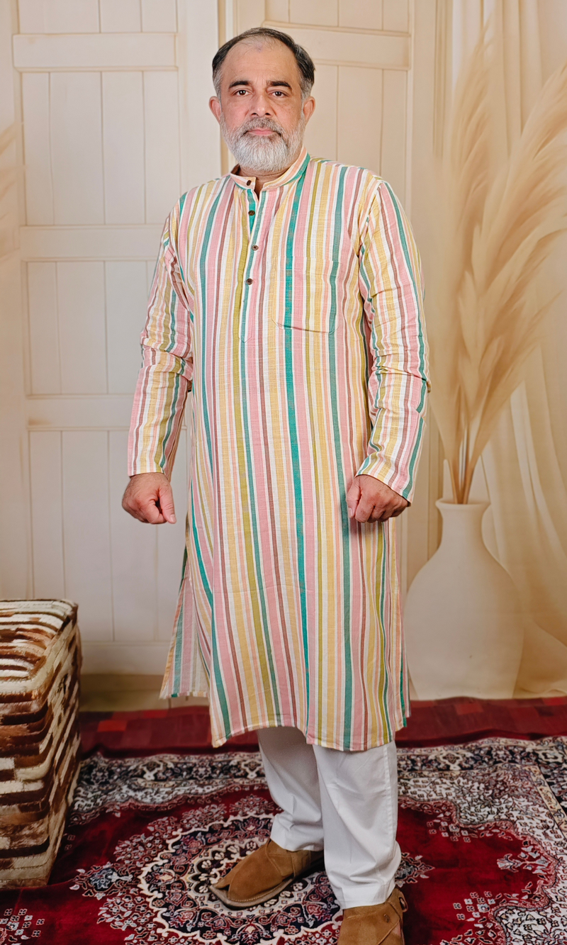 Men’s Multicolor Striped Cotton Kurta