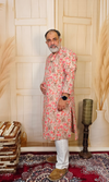 Beige Cotton Kurta with Pink Floral Print