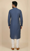 Navy Blue Vertical Striped Cotton Kurta for Men