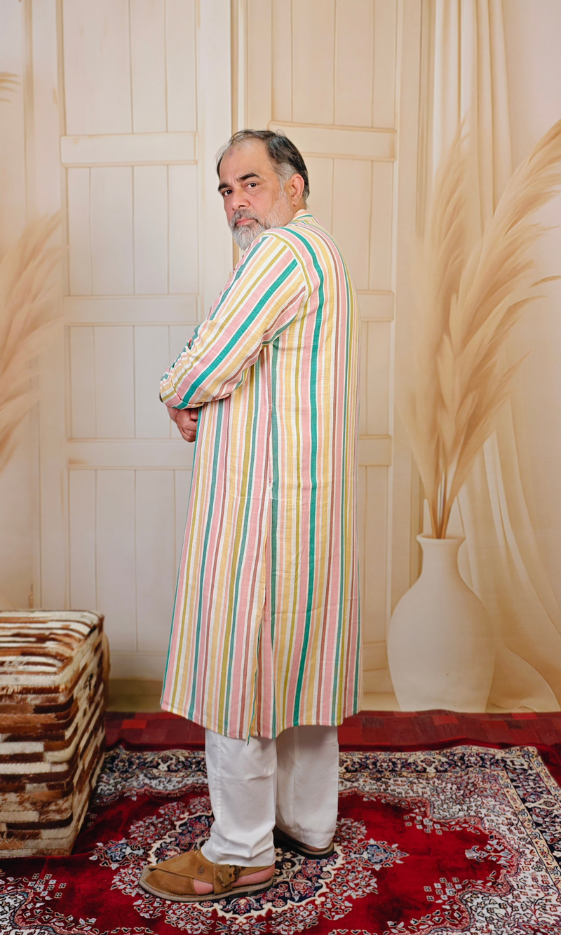 Men’s Multicolor Striped Cotton Kurta