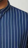 Navy Blue Vertical Striped Cotton Kurta for Men
