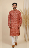 Rust Red Printed Cotton Linen Kurta