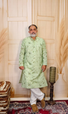 Pastel Green Printed Cotton Linen Kurta