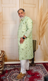 Pastel Green Printed Cotton Linen Kurta