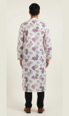 White Floral Printed Cotton Kurta for Men