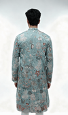 Men's Black Embroidered Kurta with Sequins and Floral Motifs