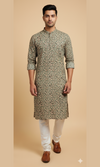 Men's Forest Green Floral Corduroy Kurta