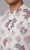 White Floral Printed Cotton Kurta for Men