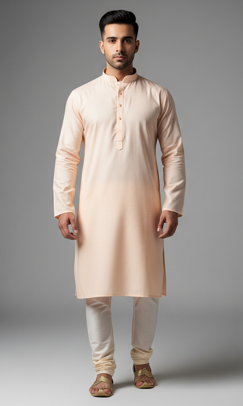 Soft Peach Cambric Cotton Men’s Kurta