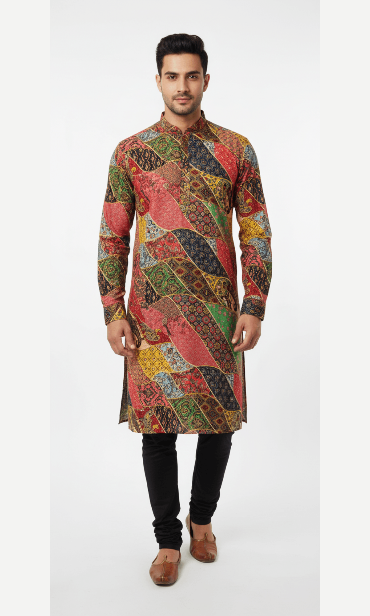 Multicoloured Golden Foiled Embroidered Kurta