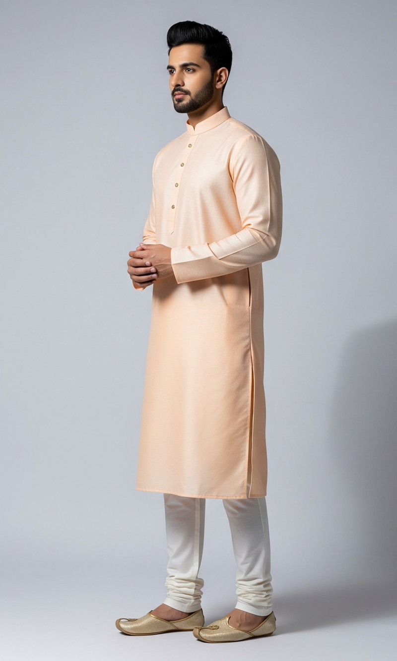 Soft Peach Cambric Cotton Men’s Kurta