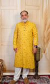 Bright Mustard Yellow Muslin Silk With Foil Print