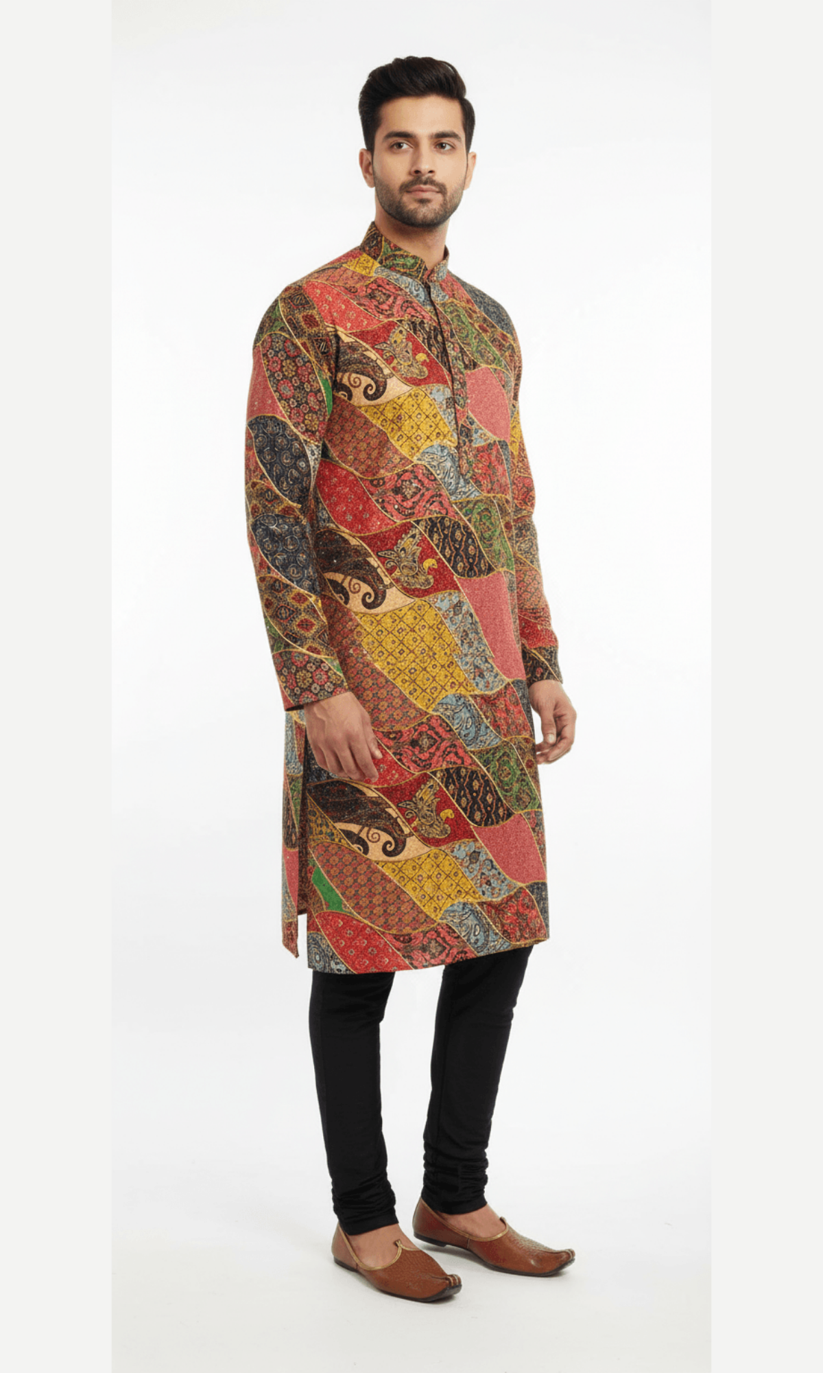 Multicoloured Golden Foiled Embroidered Kurta
