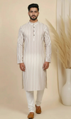 Minimalist Off White Cotton Kurta with Brown Stripes