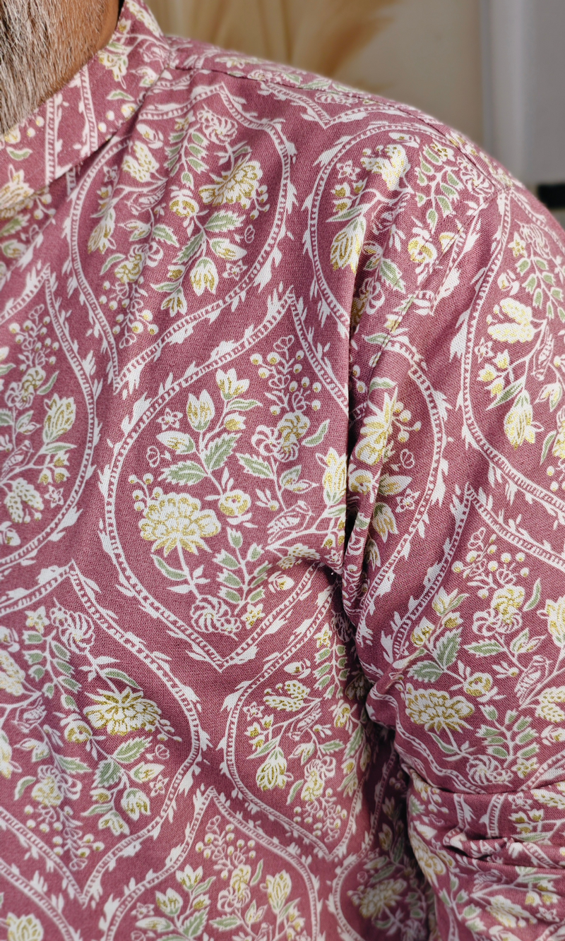 Pink Traditional Cotton Foil Printed Kurta