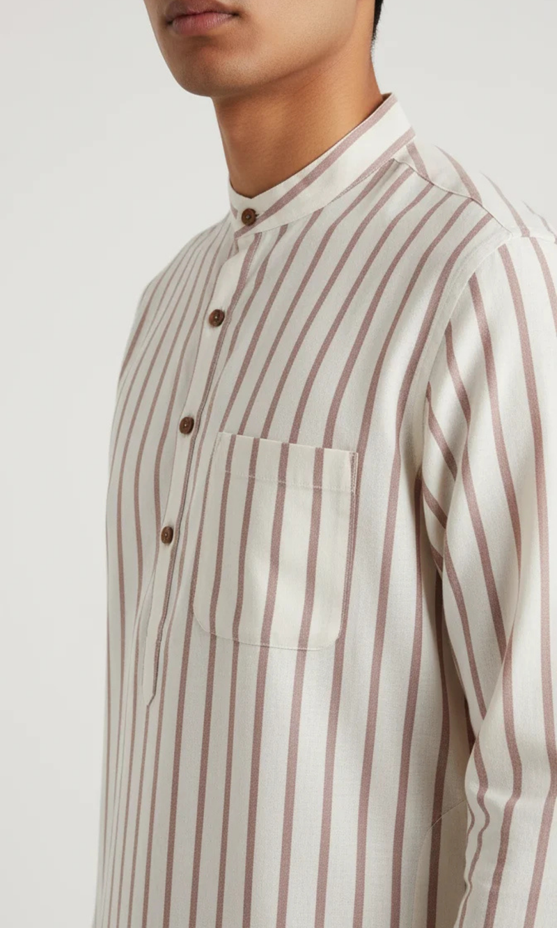 Minimalist Off White Cotton Kurta with Brown Stripes