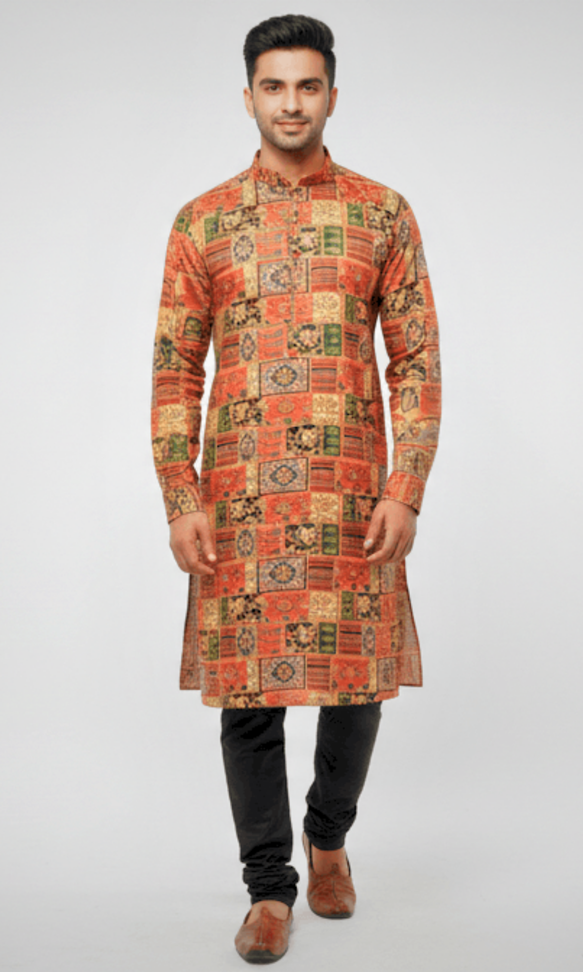 Red and Multi-Colored Embroidered Kurta