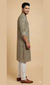 Men's Forest Green Floral Corduroy Kurta