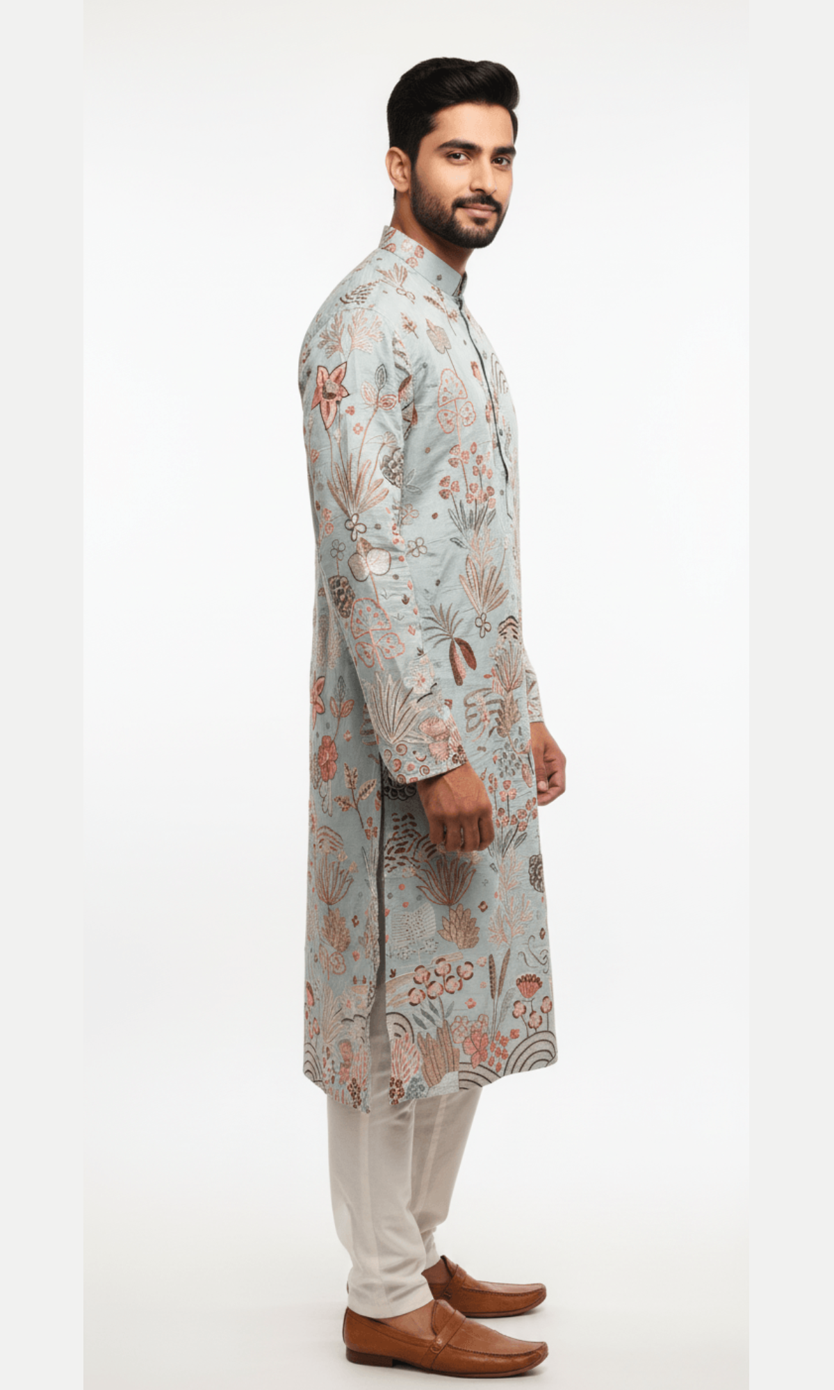 Men's Black Embroidered Kurta with Sequins and Floral Motifs