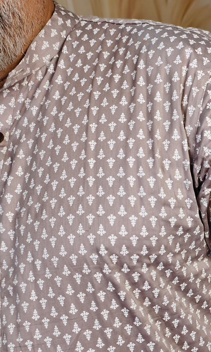 Grey Printed Cotton Kurta