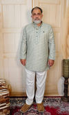 Off-White Floral Printed Embroidered Cotton Linen Kurta