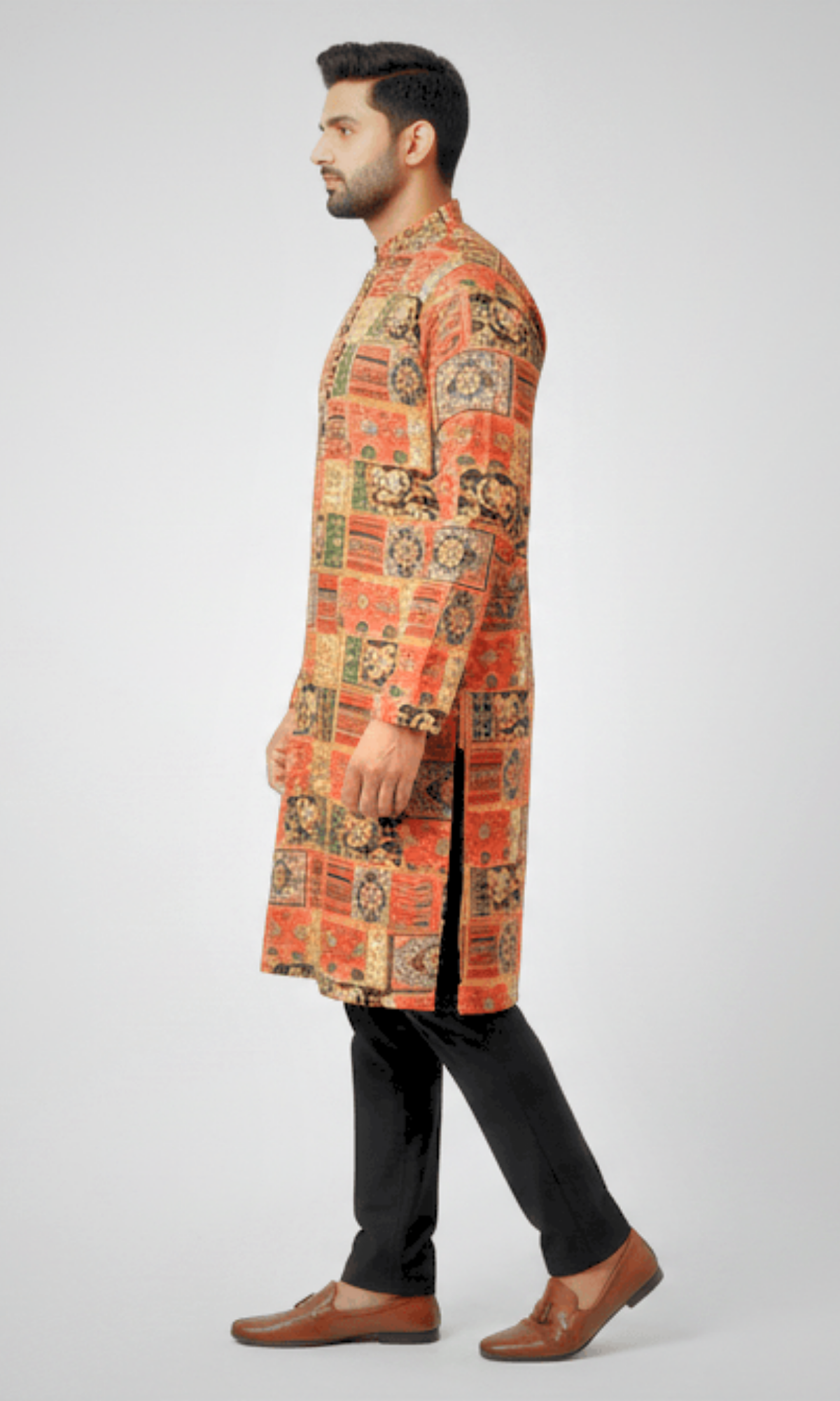 Red and Multi-Colored Embroidered Kurta