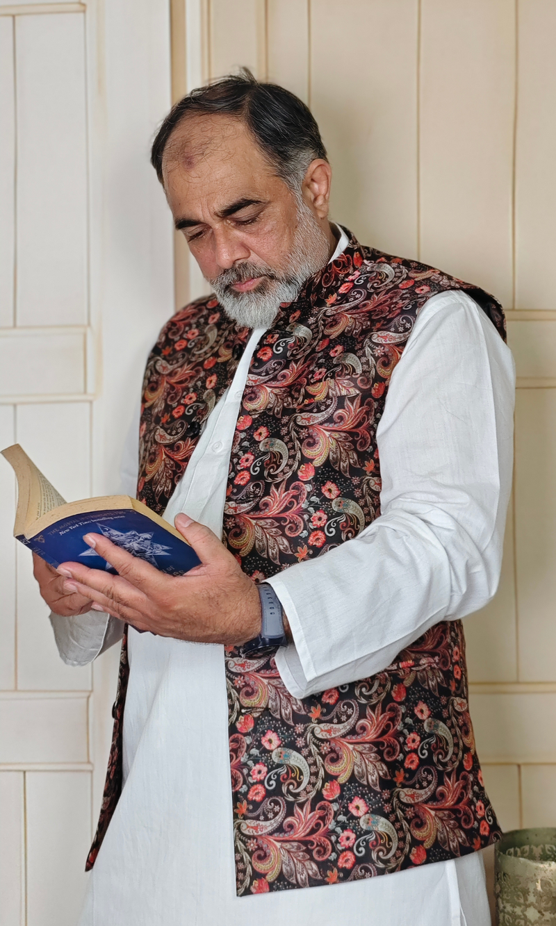 Rich Black & Red Paisley Brocade Silk Waistcoat