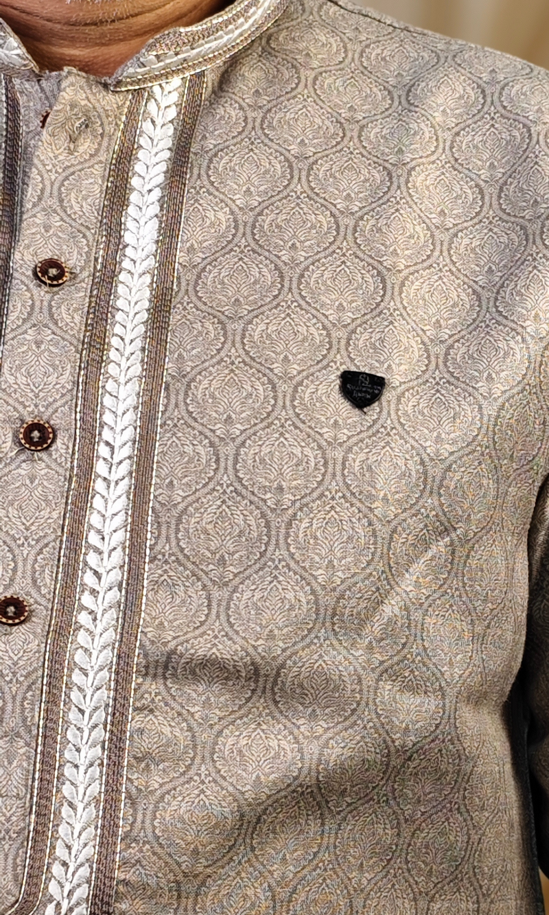 Elegant Beige Blended Linen Embroidered Short Kurta