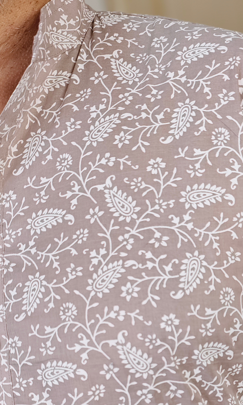Beige Floral Printed Cotton Kurta