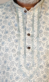 Off-White Floral Printed Embroidered Cotton Linen Kurta