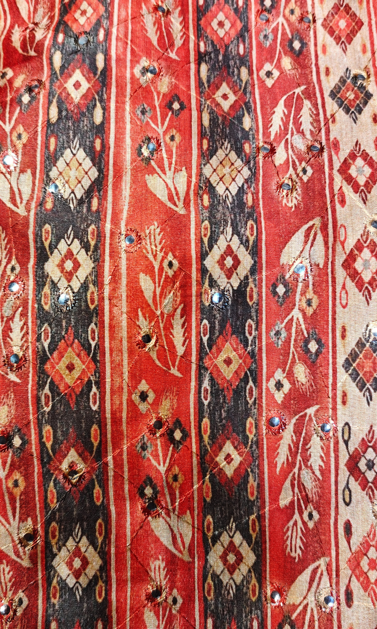 Traditional Striped and Floral Embroidered Silk Kurta