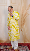 Yellow Floral Cotton Foil Printed Kurta