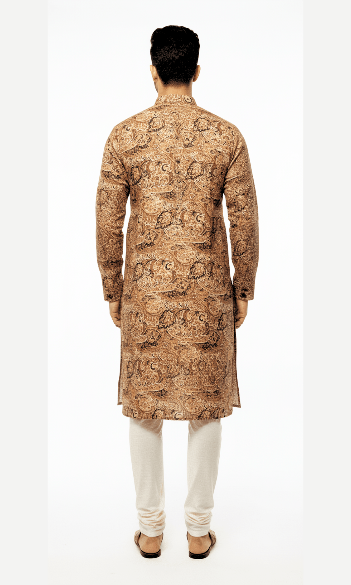 Cream and Brown Paisley on Crape Kurta with Foil Printing