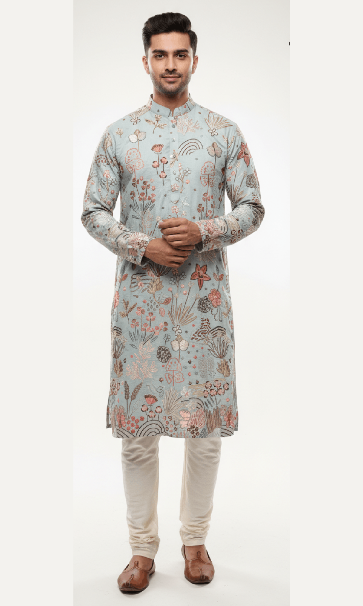 Men's Black Embroidered Kurta with Sequins and Floral Motifs