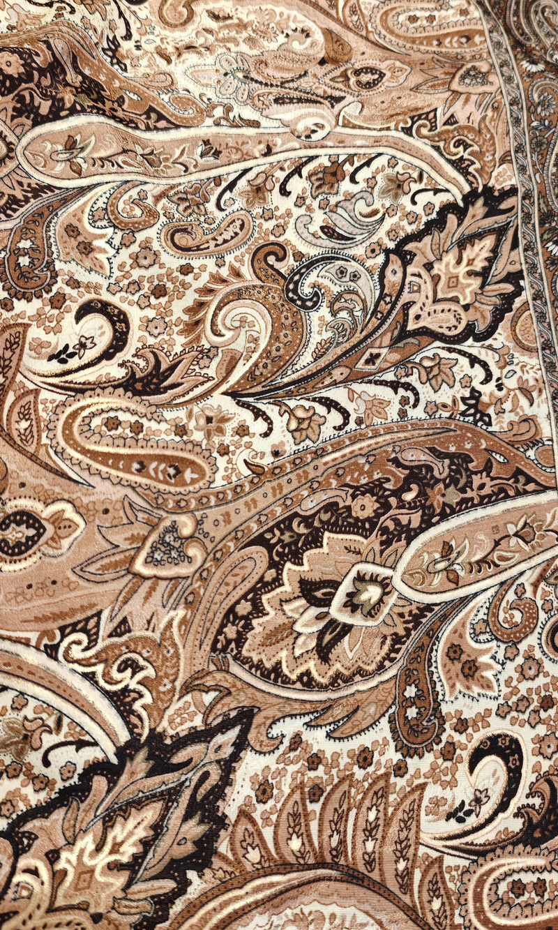 Cream and Brown Paisley on Crape Kurta with Foil Printing