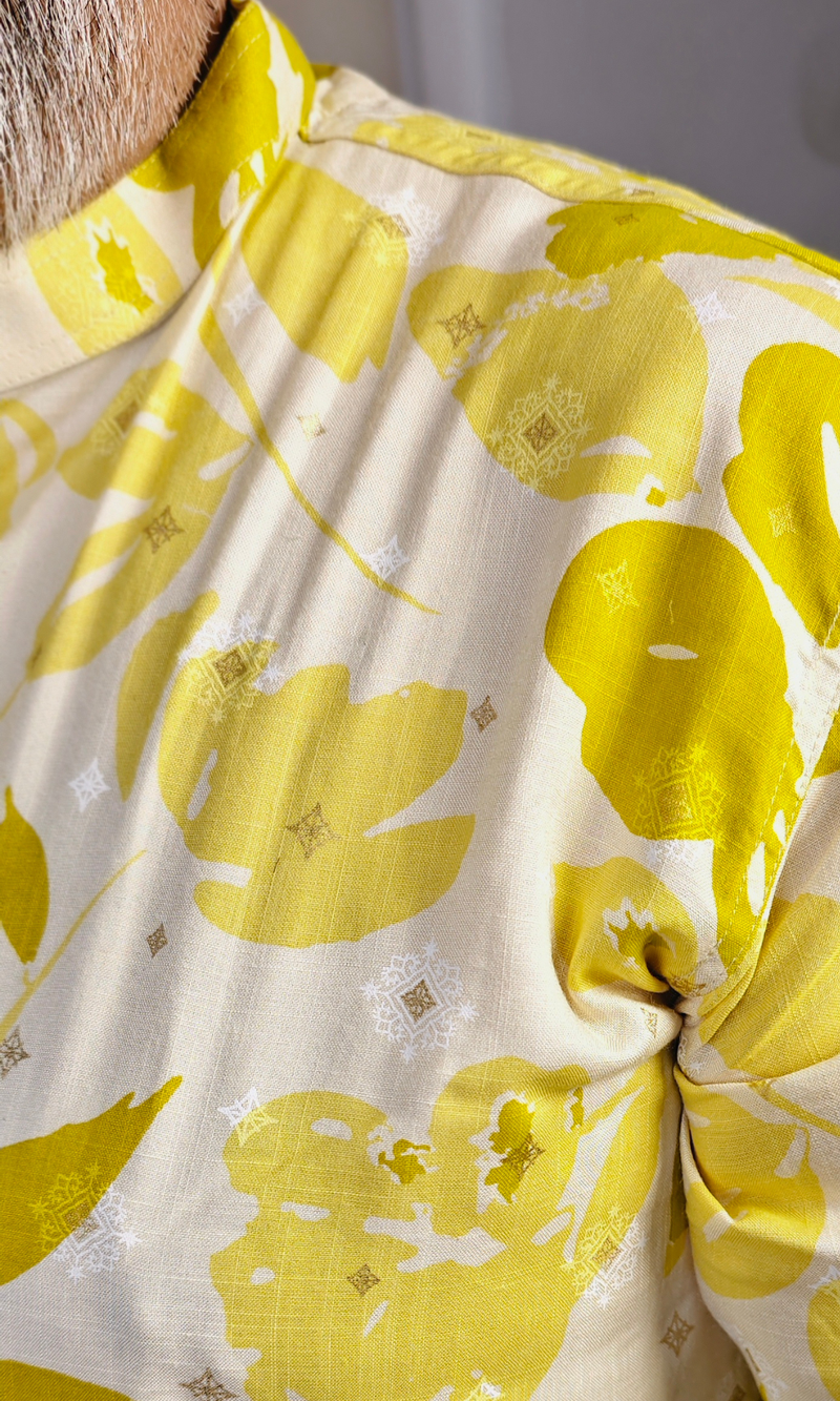 Yellow Floral Cotton Foil Printed Kurta