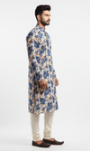Royal Blue and Ivory Paisley on Crape Kurta with Foil Printing