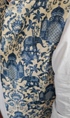 Cream & Blue Printed Silk Waistcoat with Ethnic Motifs