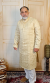 Biege Pintuck Satin Linen Kurta