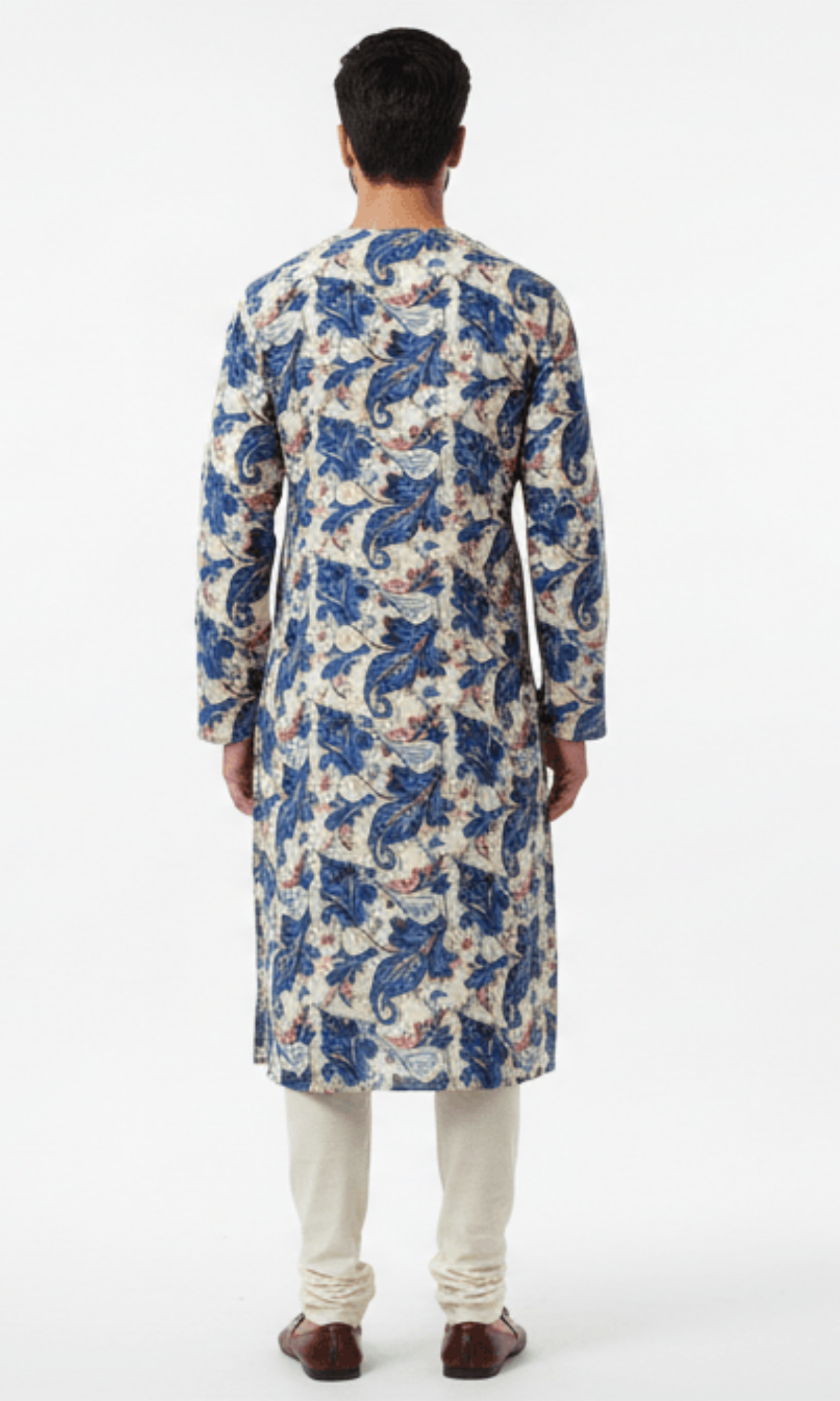 Royal Blue and Ivory Paisley on Crape Kurta with Foil Printing
